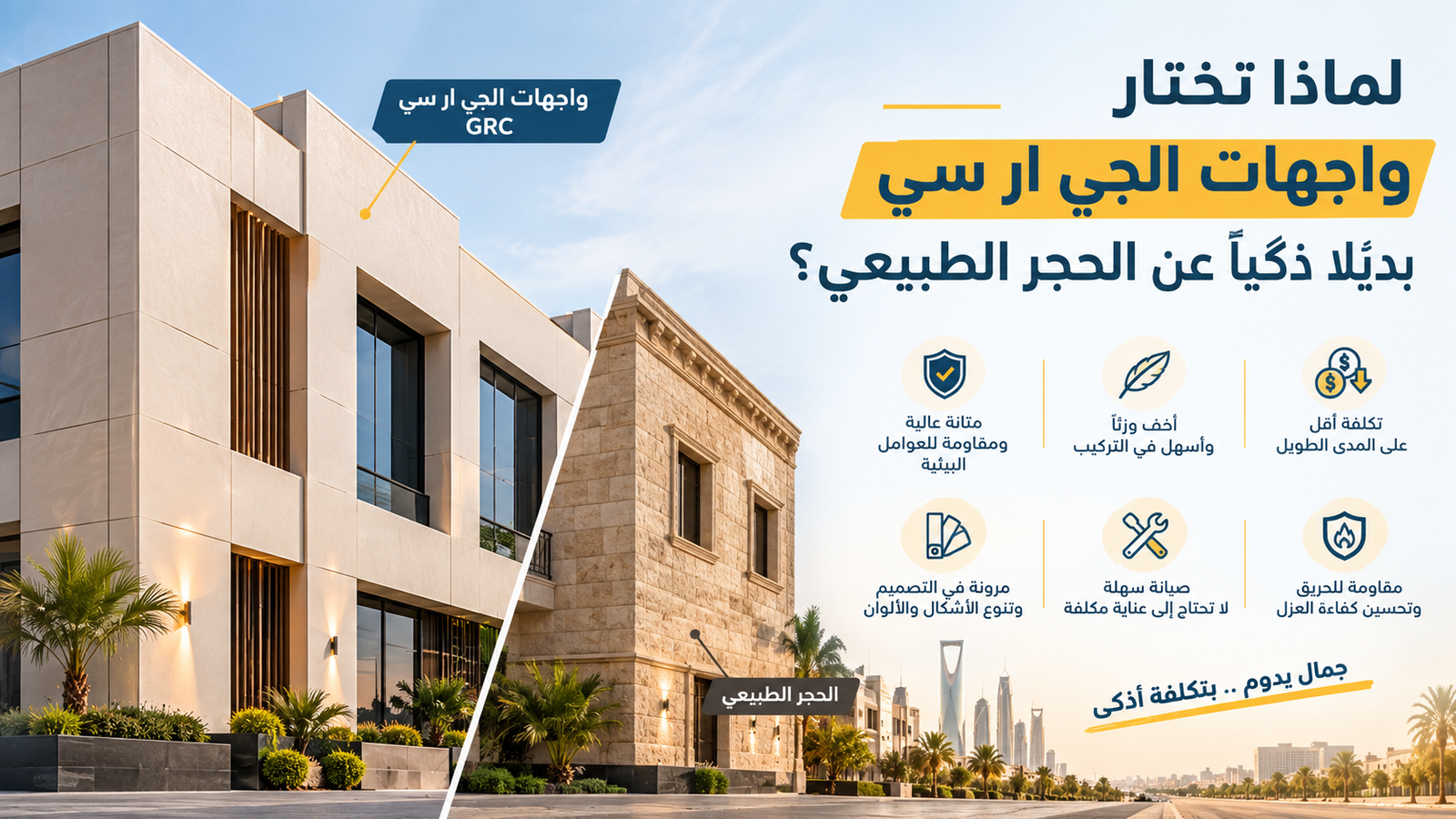 واجهات الجي ار سي GRC بديل الحجر الطبيعي